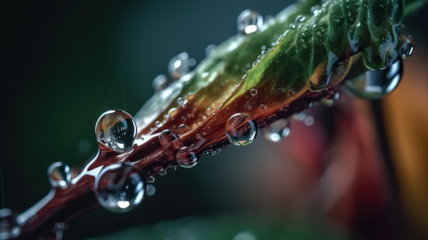 A close up of a plant with water droplets on it