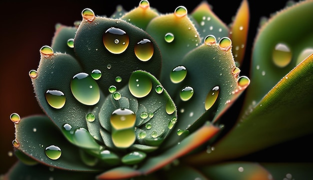 A close up of a plant with water droplets on it