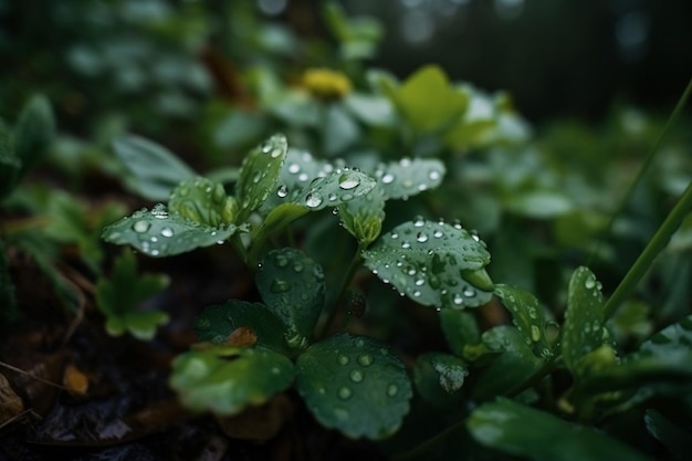 A close up of a plant with water droplets on it