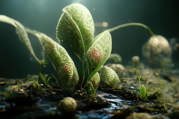 A close up of a plant with the word'o'on it