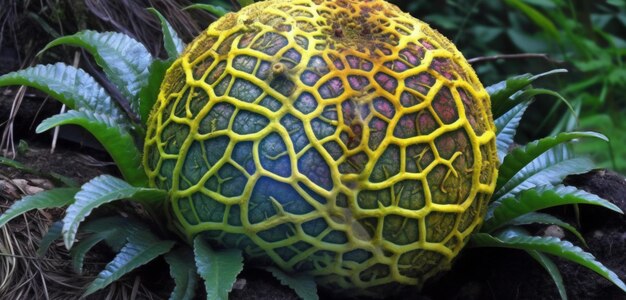 A close up of a plant with a yellow and green pattern