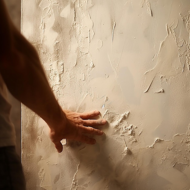 Close Up of Plasterer Plastering Room of House