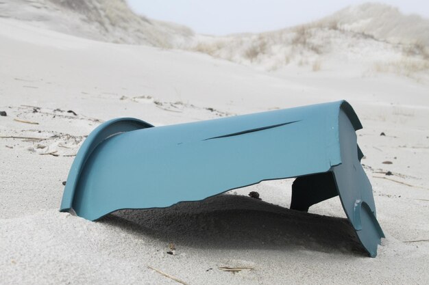 Close-up of plastic garbage at sandy beach