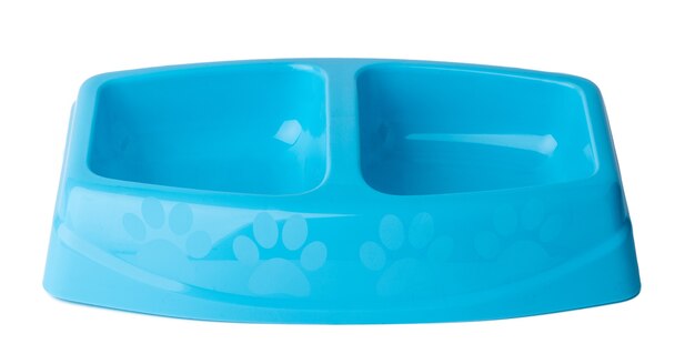 Close up on plastic pet bowl isolated