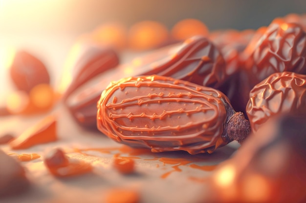 A close up of a plate of almonds with the words " nut " on the top.