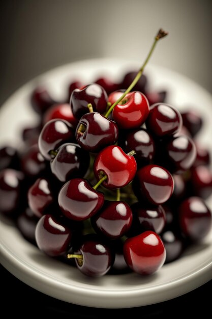 A Close Up Of A Plate Of Cherries