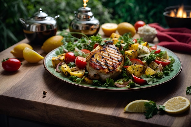 a close up of a plate of food on a table