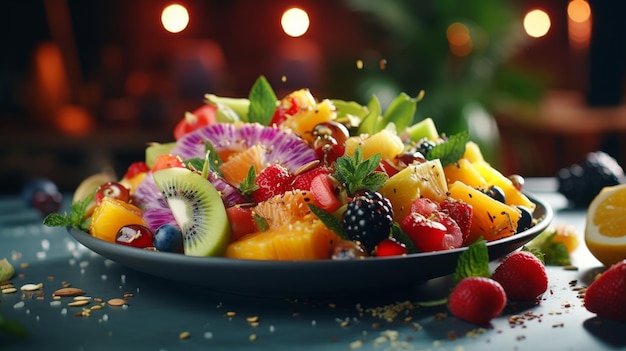 Close Up of a Plate of Fruit on a Table