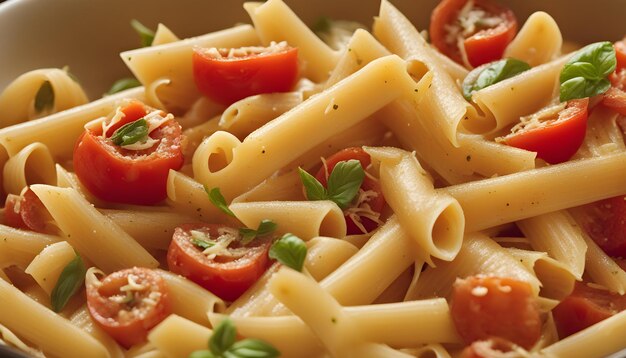 Photo a close up of a plate of pasta with tomatoes and basil