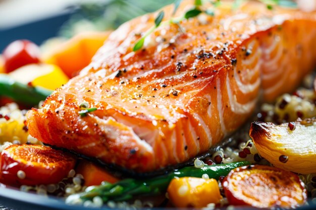 Close Up of a Plate of Salmon Food