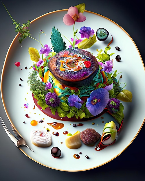 Фото Тарелка крупным планом с красочными закусками и вкусной едой