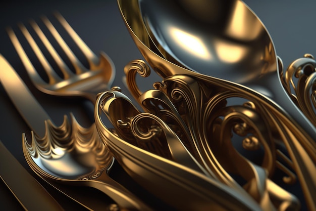 A close up of a plate with gold cutlery