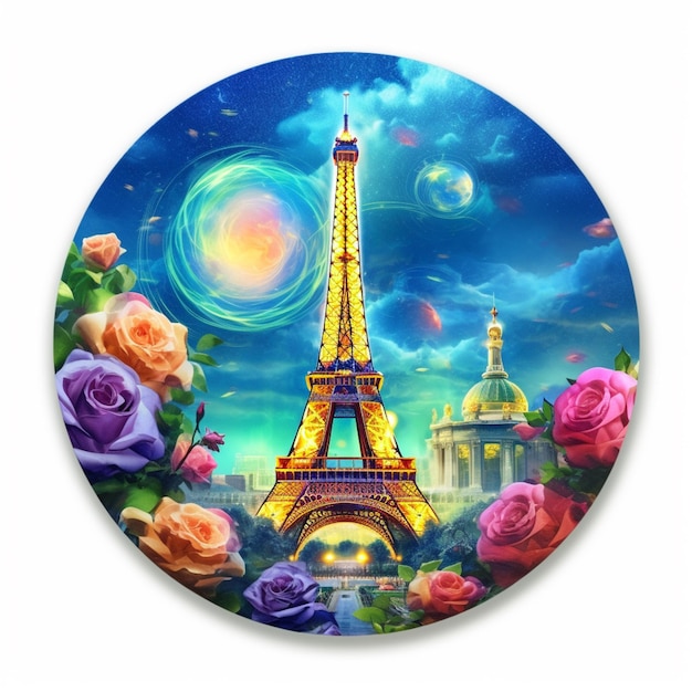 a close up of a plate with a picture of the eiffel tower generative ai