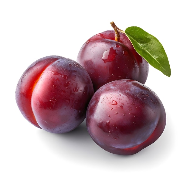 A close up of plums with a leaf on it