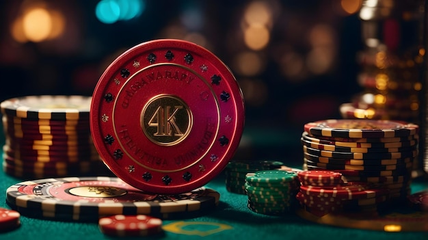 Close up poker chips on casino