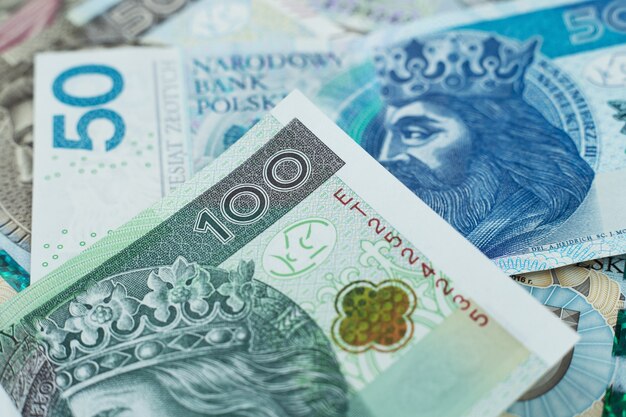 Close up of polish banknotes