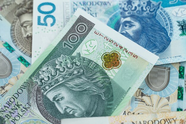 Close up of polish banknotes