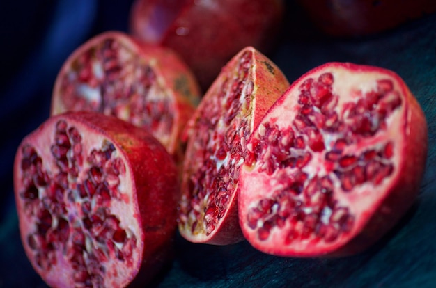 A close up of pomegranates on a table