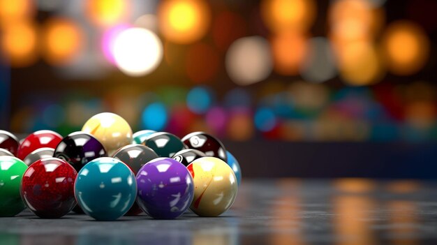 Photo a close up of a pool table with a bunch of balls on it