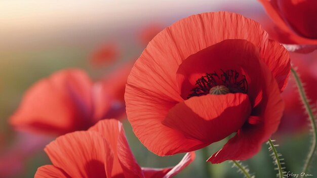 Close up of poppies with blurred background
