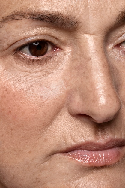 Close up on pores on woman face