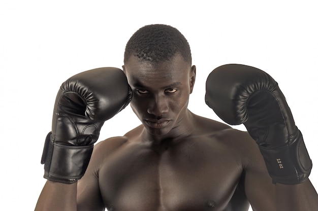 Close up portrait of african ethnicity boxer man.