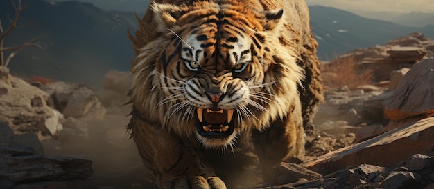 Close up portrait of and angry tiger