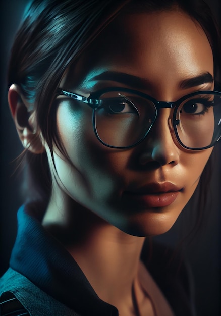 Close up portrait, attractive woman wearing glasses