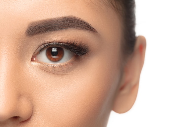 Close up portrait of beautiful jewish woman isolated on studio.