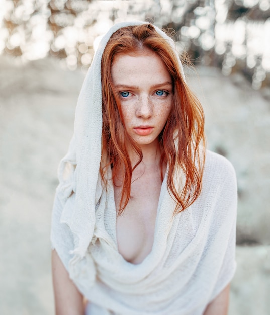 Close up portrait of a beautiful red haired girl