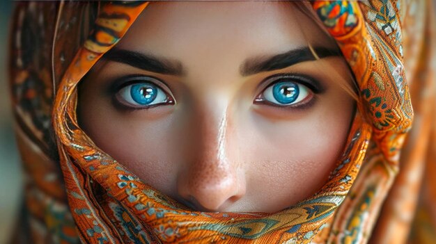 Photo close up portrait of beautiful young muslim woman wearing hijab