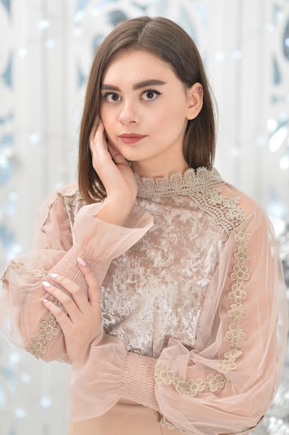 Close up portrait of beautiful young woman posing