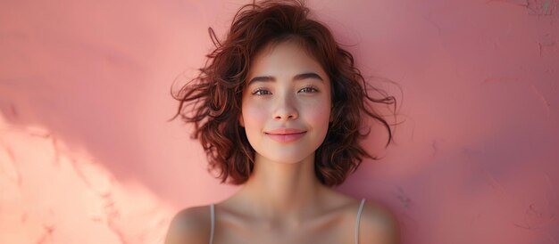 Photo close up portrait of a beautiful young woman with long brown hair