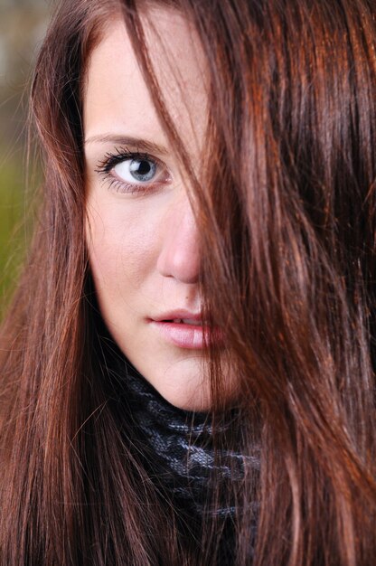 Photo close up portrait of a beautiful young woman