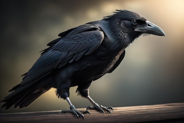 Foto ritratto ravvicinato di un corvo nero corvus corax ai generative