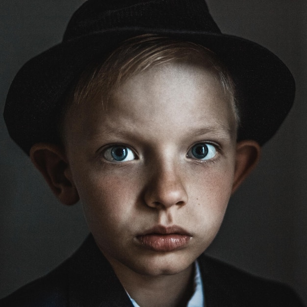 close-up portrait of boy against gray background