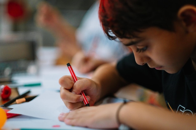 close-up portrait of boy at school