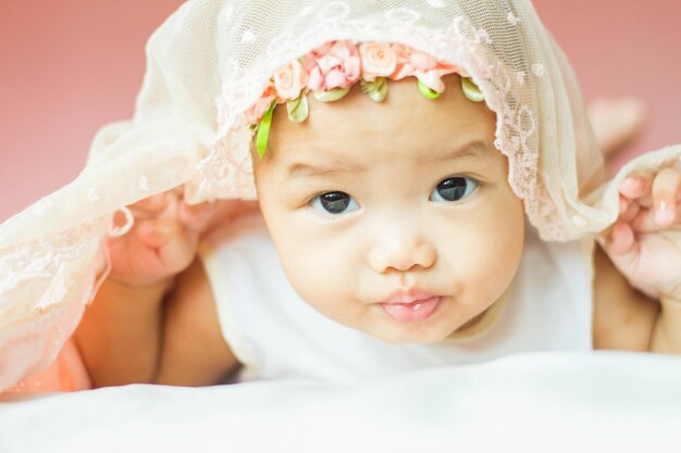 Photo close-up portrait of cute baby