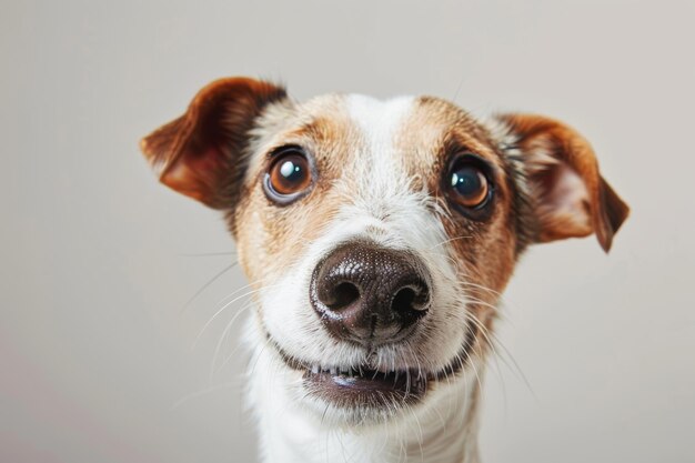 Photo close up of portrait of cute funny crazy dog pet