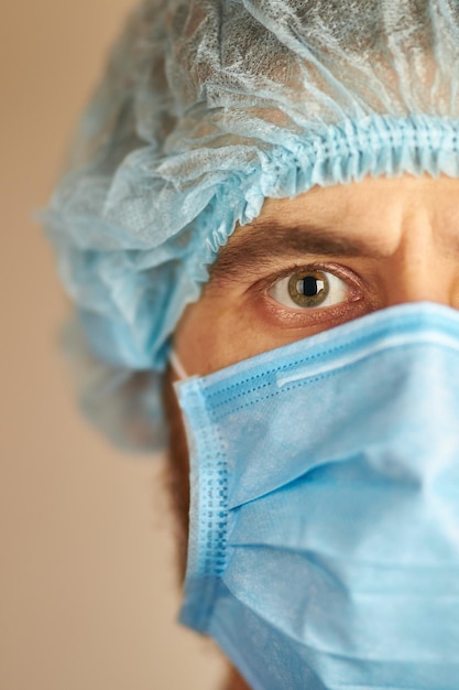 Close up portrait of a doctor in a medical mask