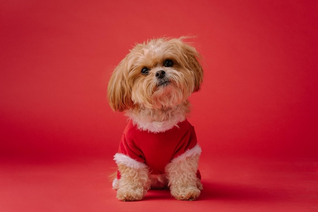 Close-up portrait of dog against yellow background