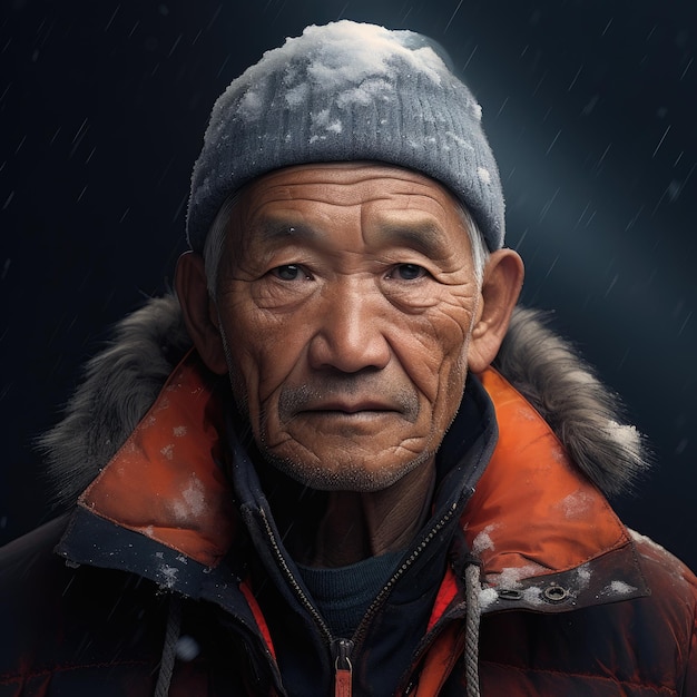 Close up portrait of an elderly man of Asian appearance