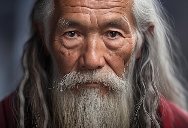 Close up portrait of an elderly man of Asian appearance