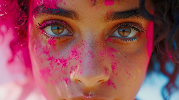 Close up portrait face of Holi Festival celebrating Generative AI