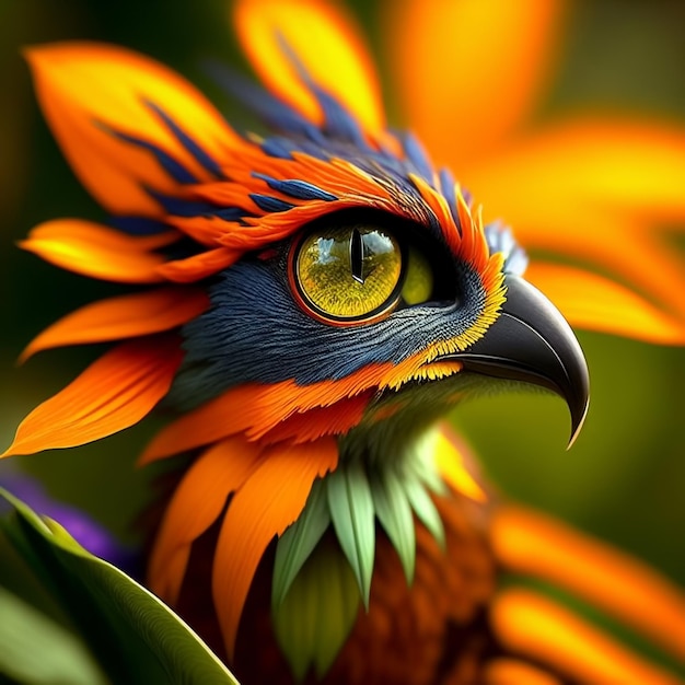 Close up portrait fantasy bird Generative AI