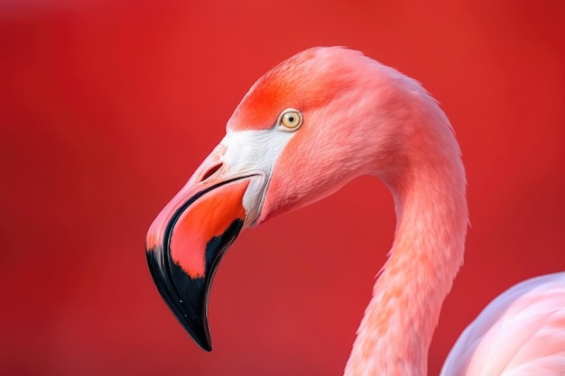 Close up portrait of flamingo bird on pastel colored background Generative AI