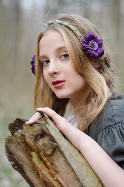 Close up portrait of a girl in a folk style