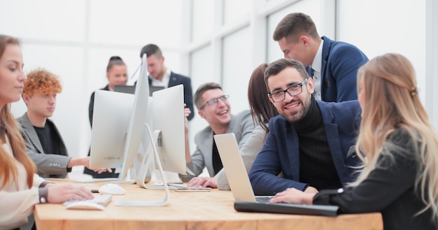 close up. portrait of a happy business team at an office Desk