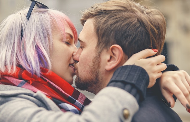 Close up Portrait of a happy young couple in love