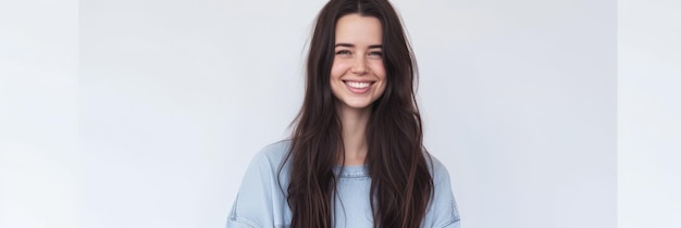 Photo close up portrait of a happy young woman isolated from a white background copy space for text